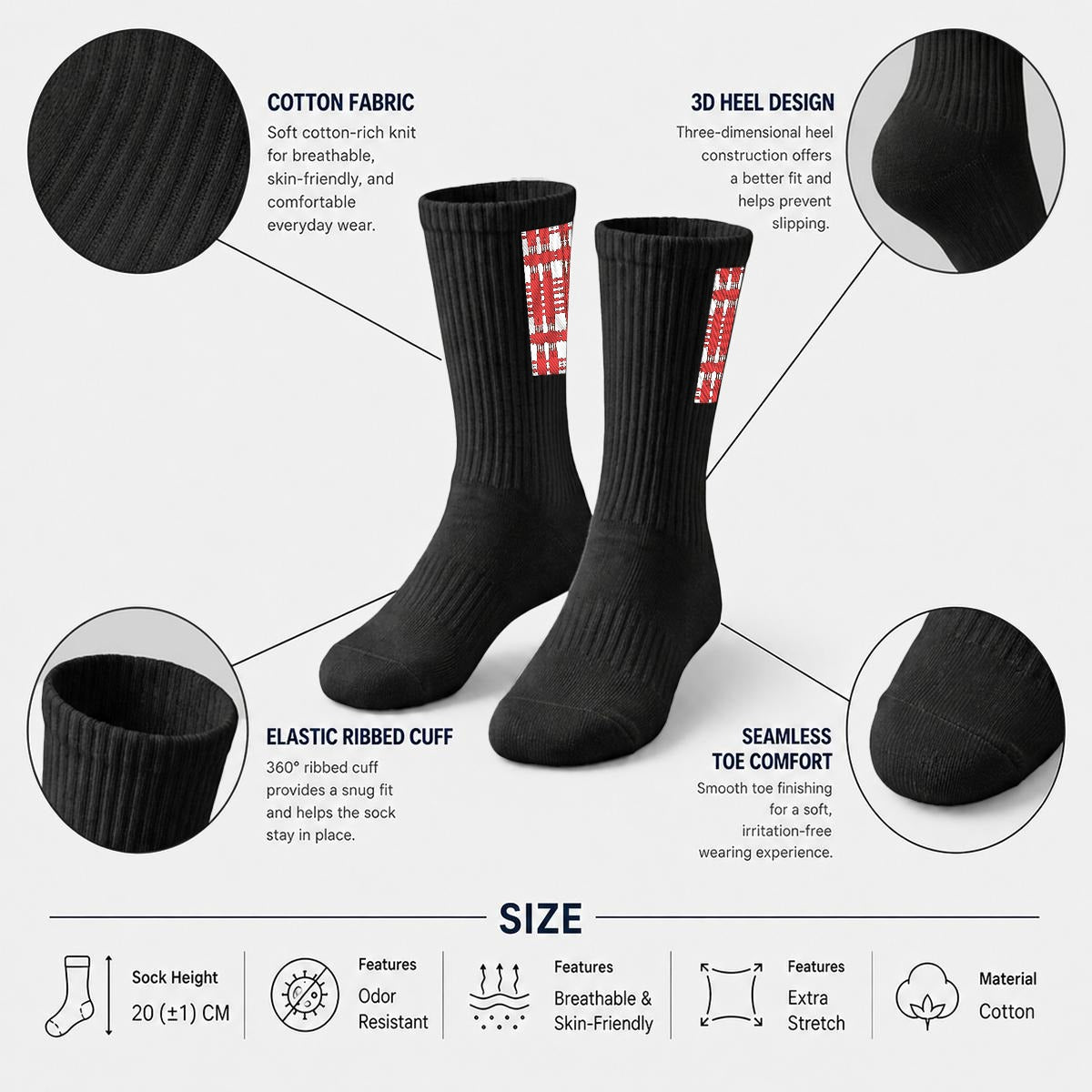 Embroidery Sports Cotton Crew Socks|Cotton