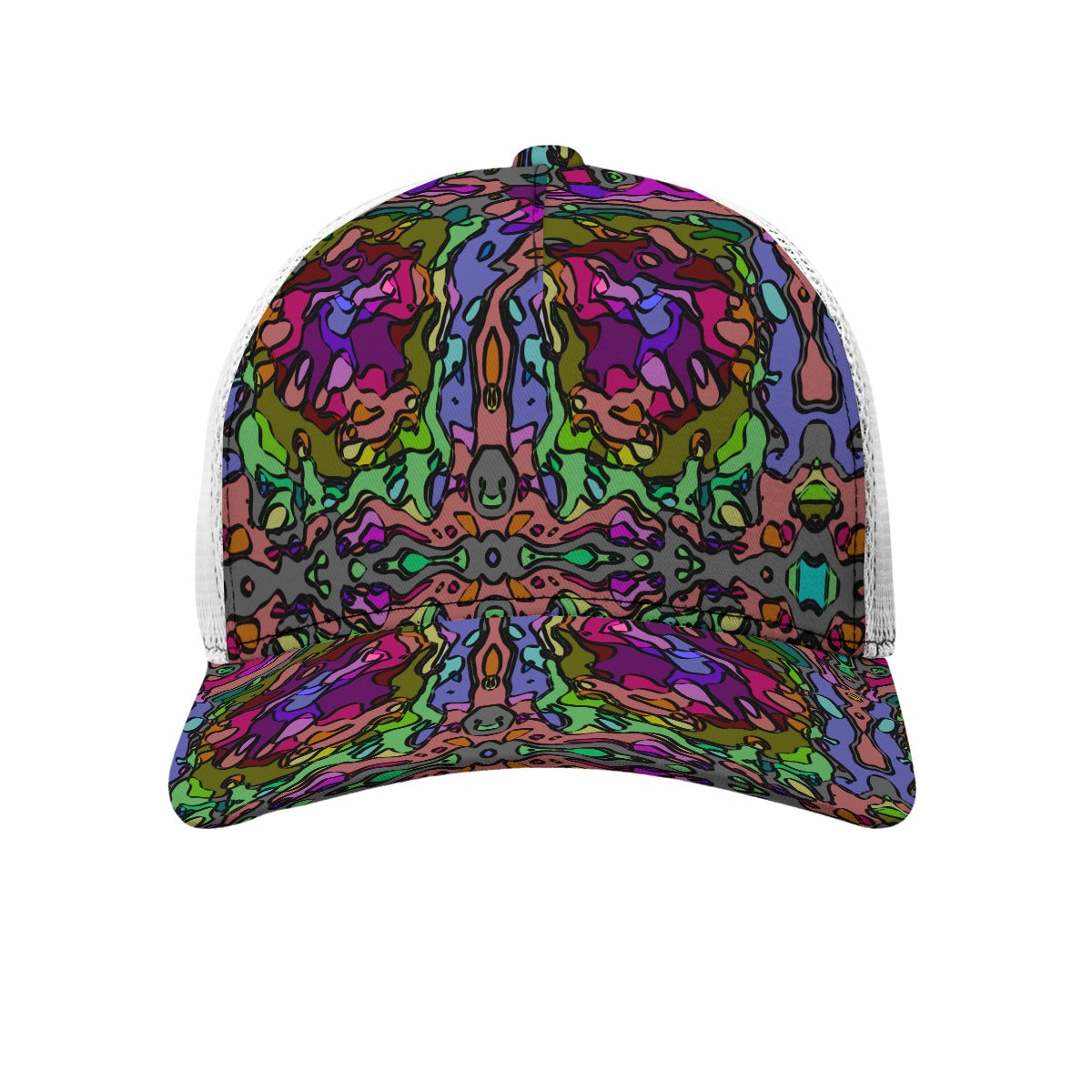 All-Over Print Black Buckle Peaked Mesh Cap With Box