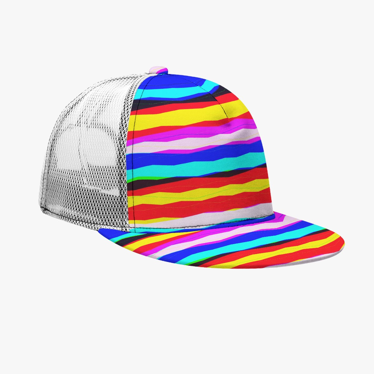 All-Over Print Black Buckle Flat-brimmed Mesh Cap With Box