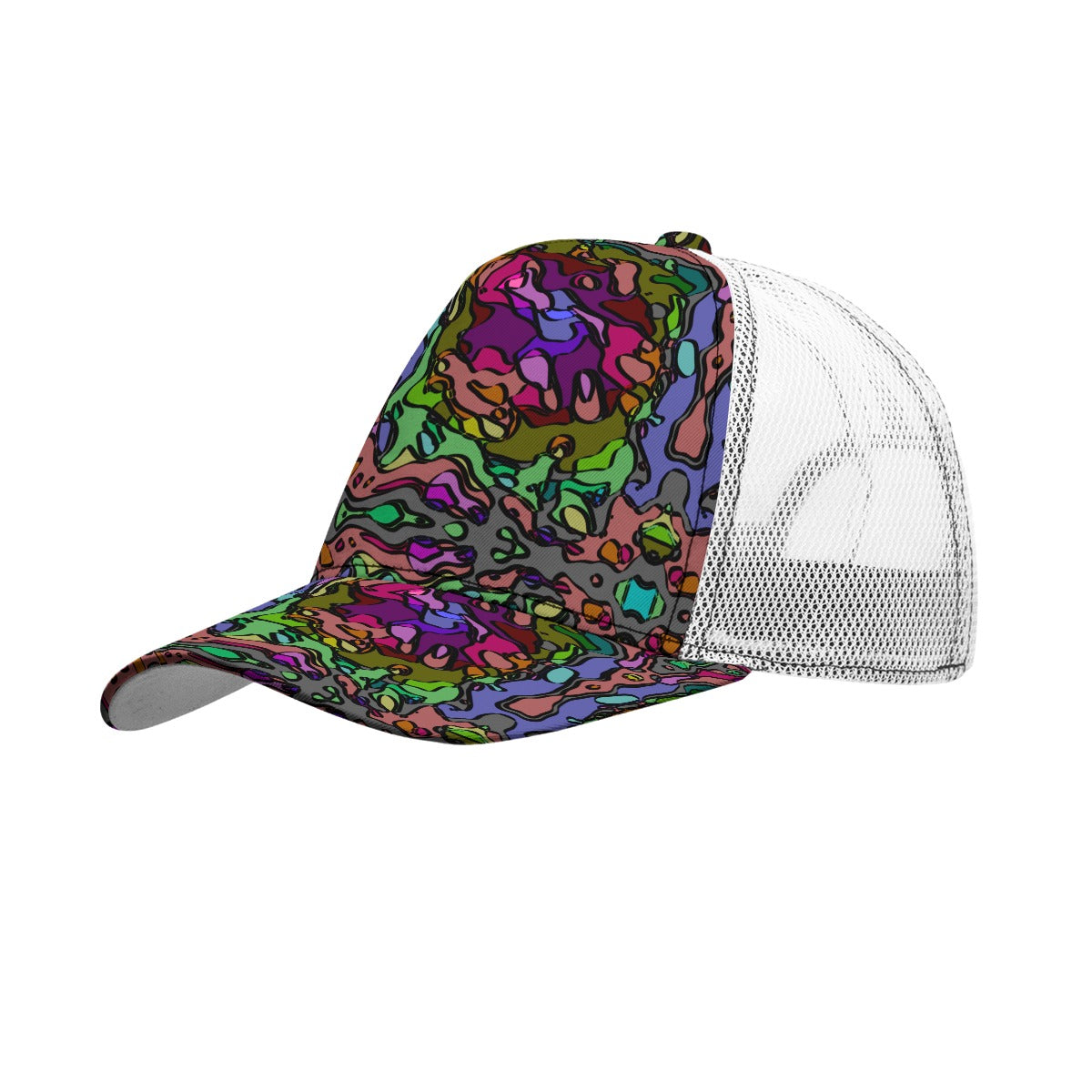 All-Over Print Black Buckle Peaked Mesh Cap With Box