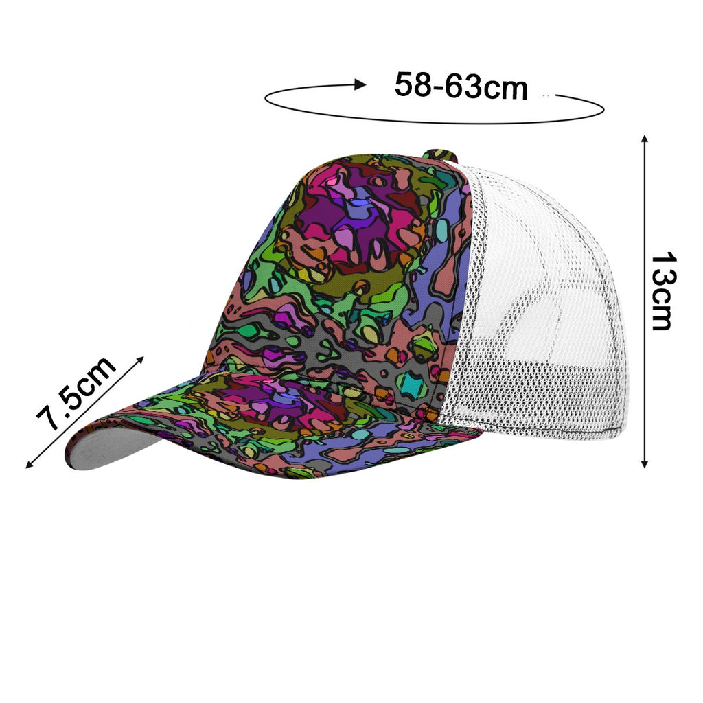 All-Over Print Black Buckle Peaked Mesh Cap With Box