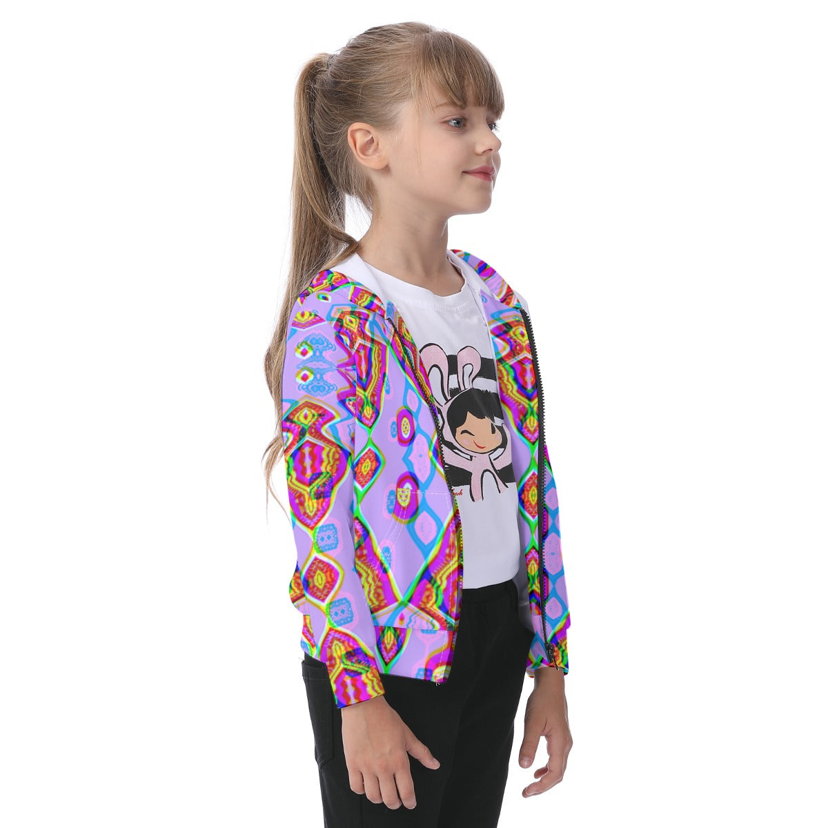All-Over Print Kid's Zip-up Hoodie With Patch Pocket