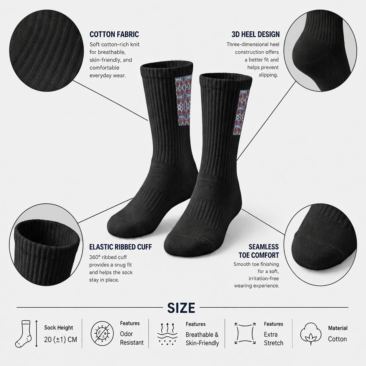 Embroidery Sports Cotton Crew Socks|Cotton