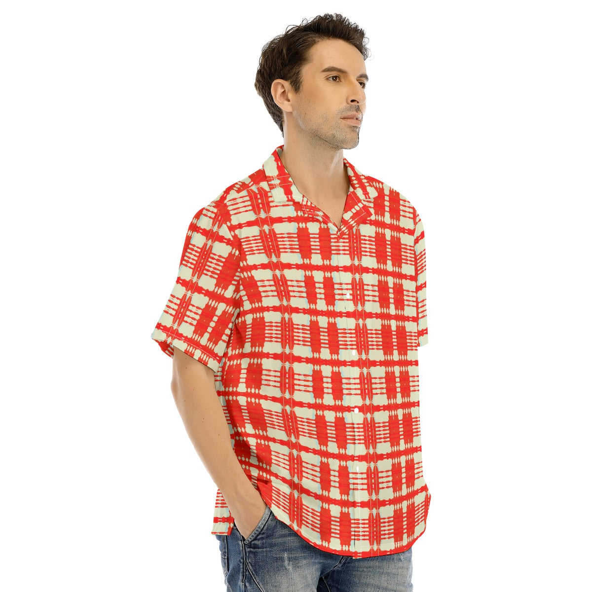 All-Over Print Men's Hawaiian Shirt With Button Closure