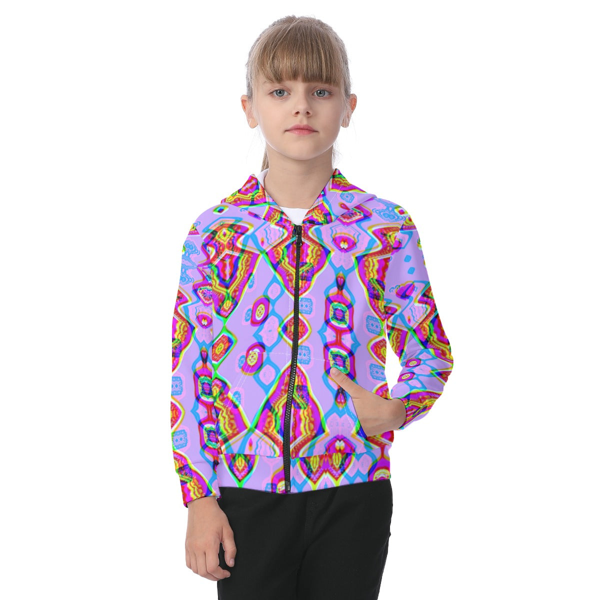 All-Over Print Kid's Zip-up Hoodie With Patch Pocket