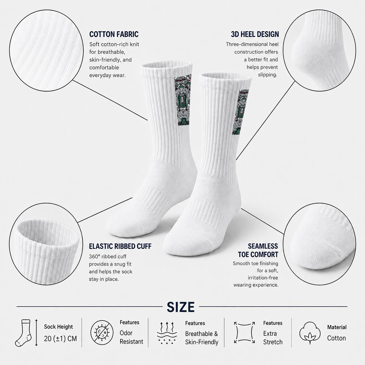Embroidery Sports Cotton Crew Socks|Cotton