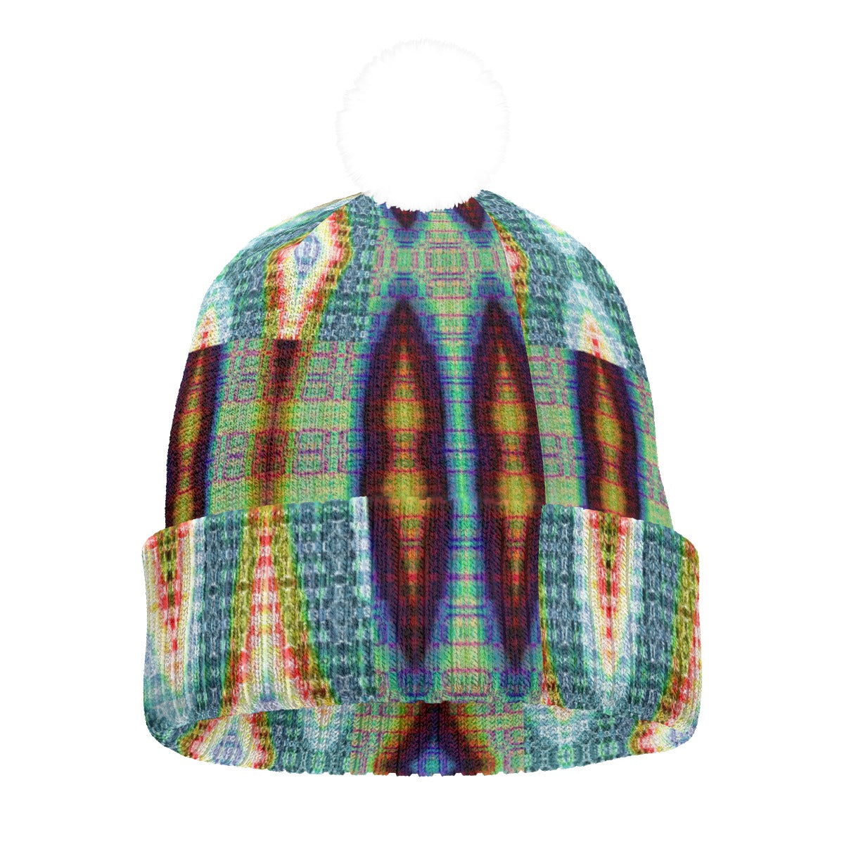 All-Over Print Knitted Hat With Pom-Pom
