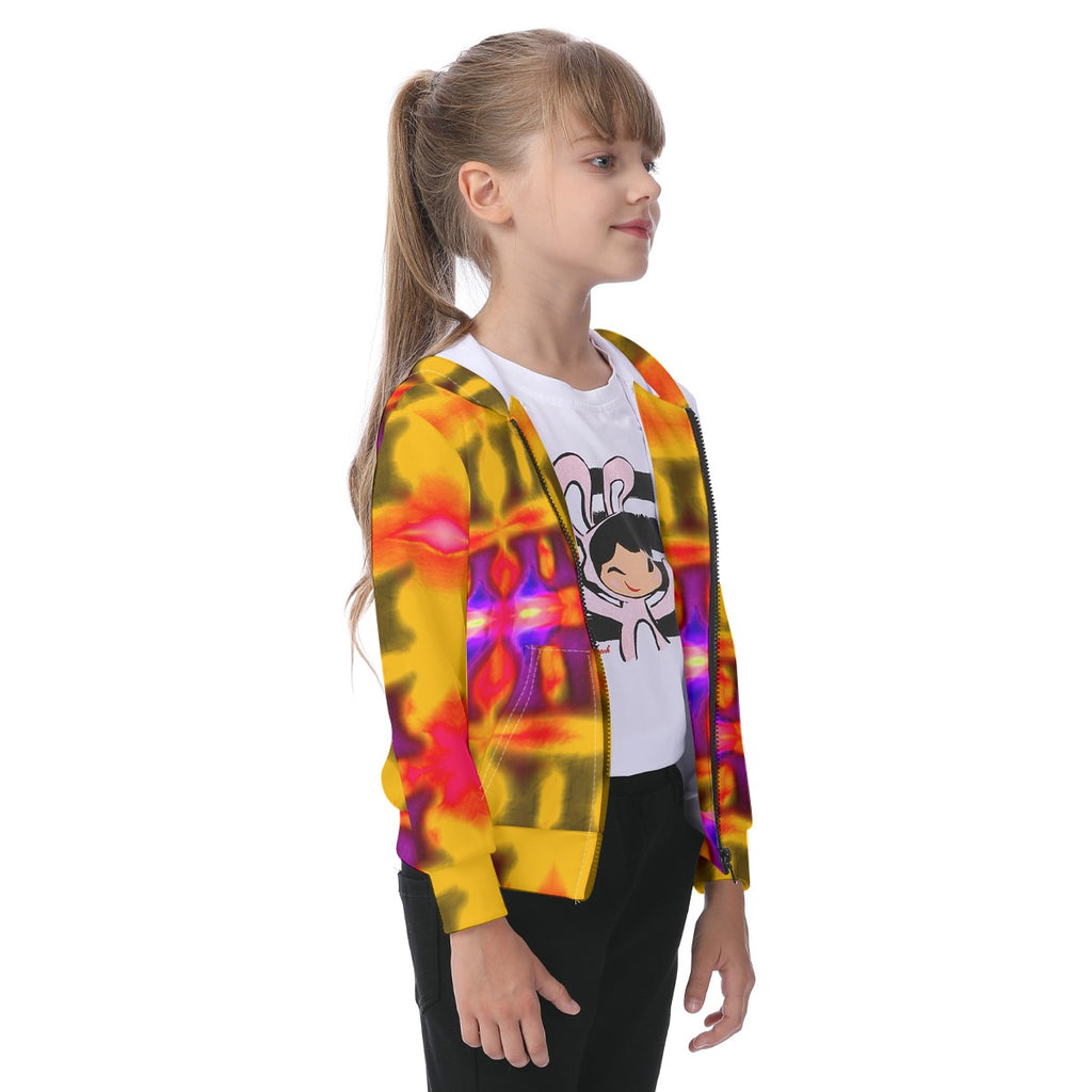 All-Over Print Kid's Zip-up Hoodie With Patch Pocket