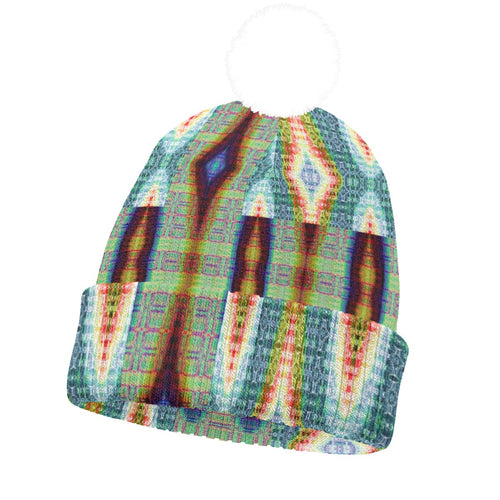 All-Over Print Knitted Hat With Pom-Pom