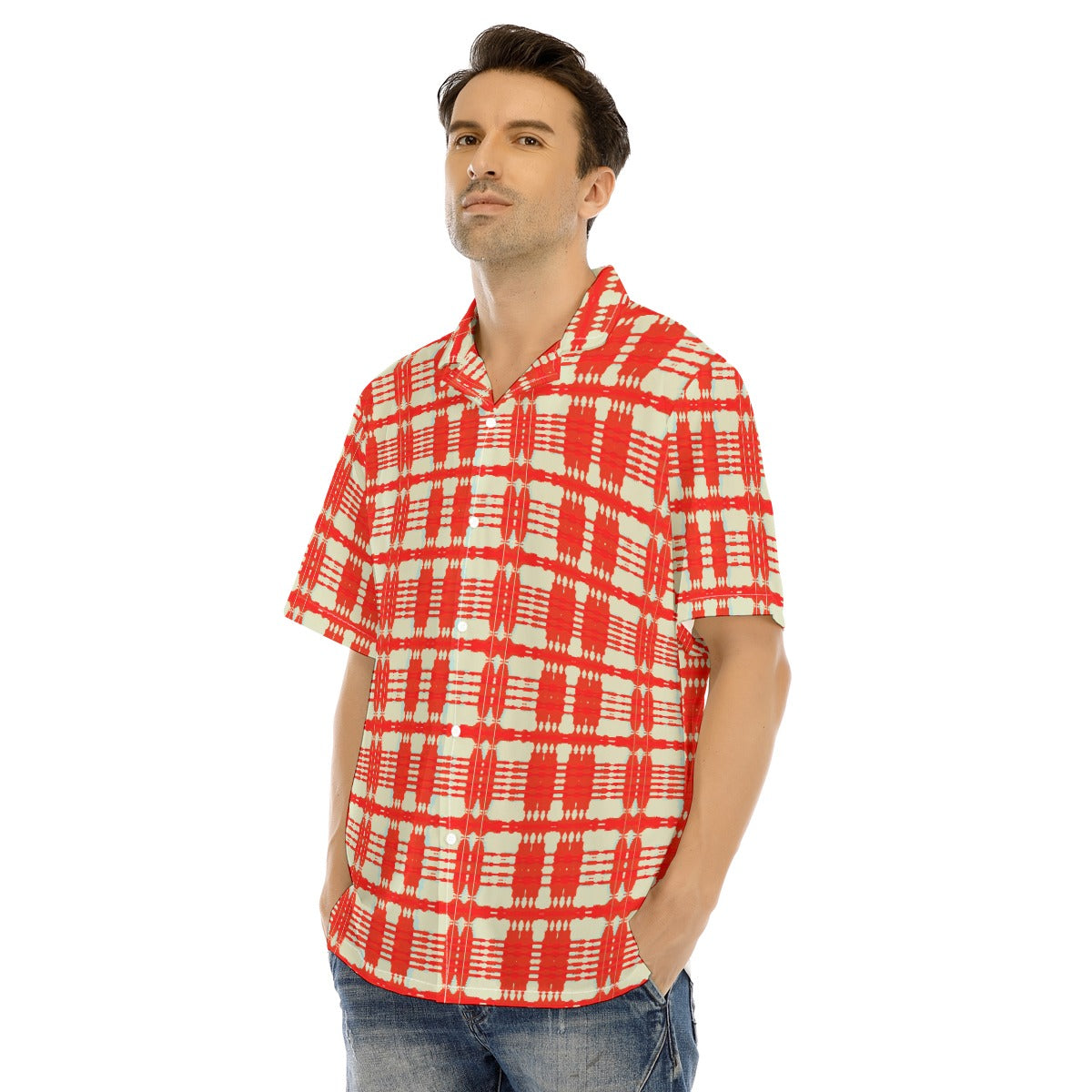 All-Over Print Men's Hawaiian Shirt With Button Closure