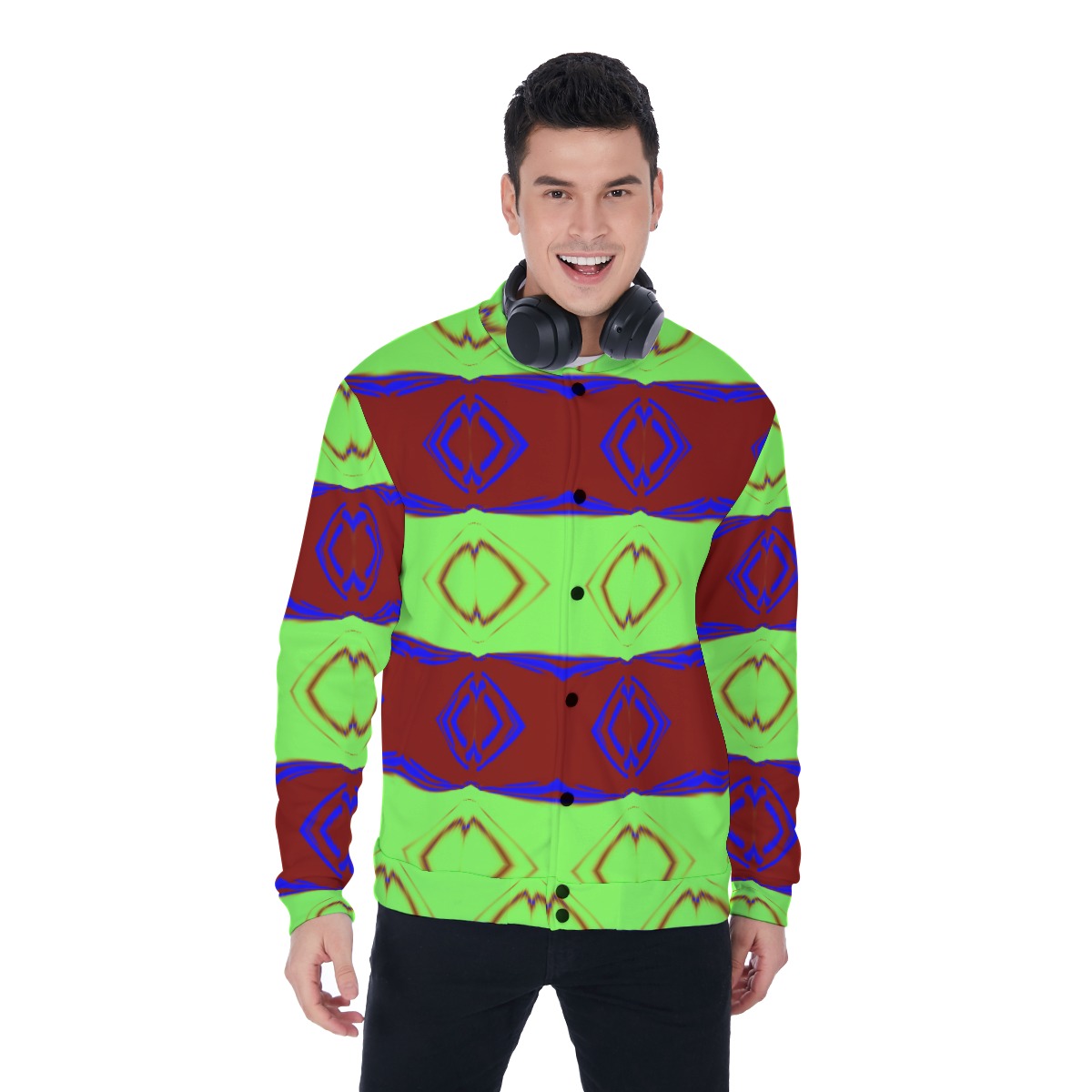 All-Over Print Men's Baseball Jacket With Heavy Fleece