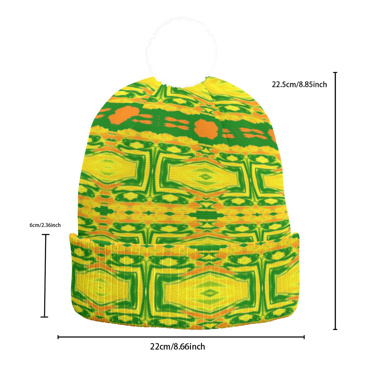 All-Over Print Knitted Hat With Pom-Pom