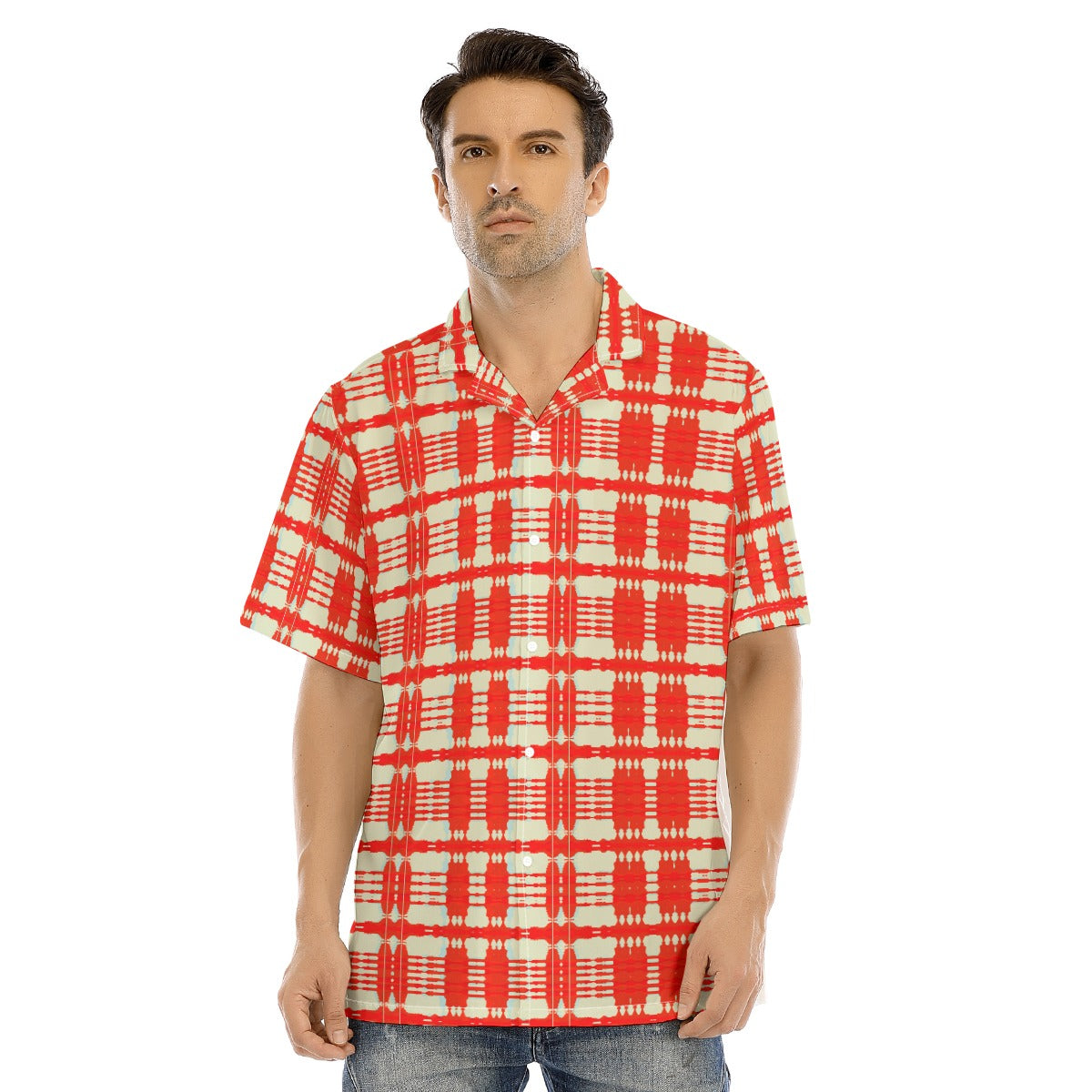 All-Over Print Men's Hawaiian Shirt With Button Closure