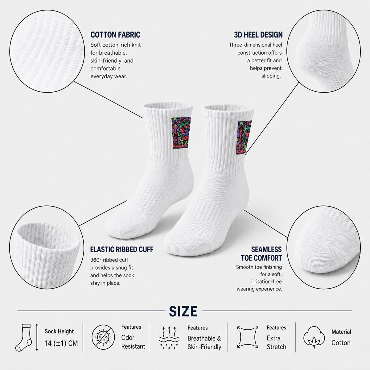 Embroidery Sports Quarter Socks|Cotton