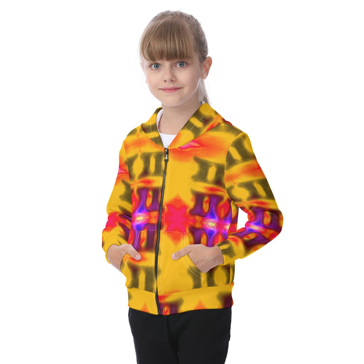 All-Over Print Kid's Zip-up Hoodie With Patch Pocket
