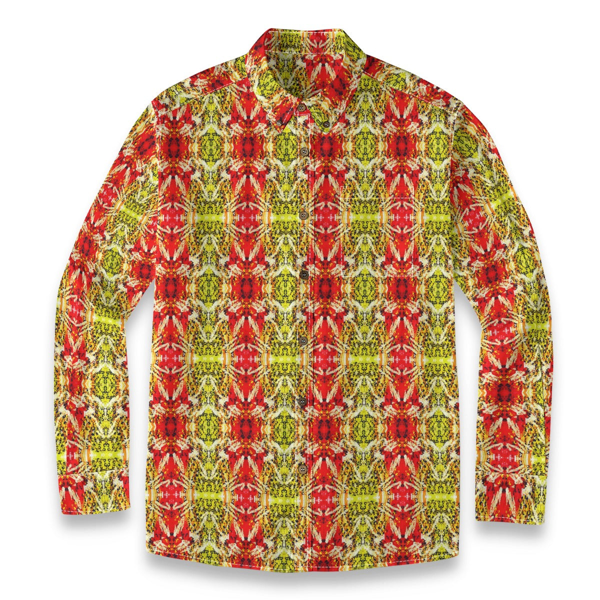 All-Over Print Men's Casual Lapel Long Sleeve Shirt|140GSM Slub Cotton