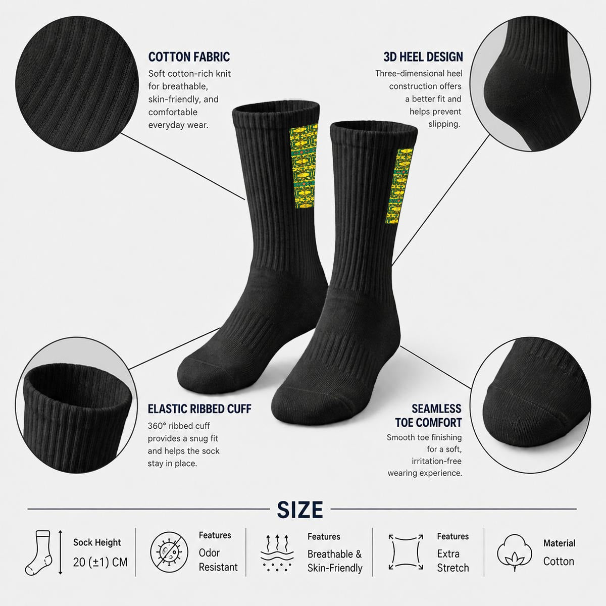 Embroidery Sports Cotton Crew Socks|Cotton
