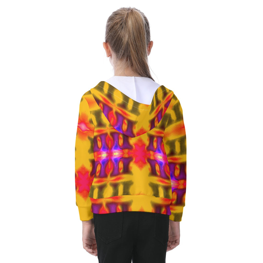 All-Over Print Kid's Zip-up Hoodie With Patch Pocket