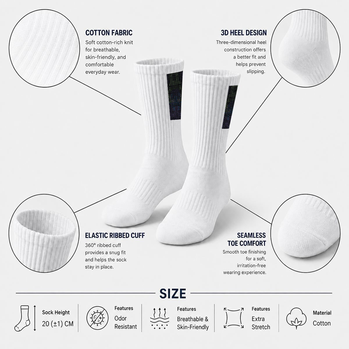 Embroidery Sports Cotton Crew Socks|Cotton